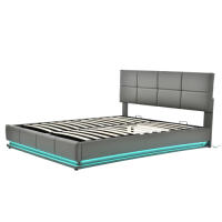 Cama de Almohada Tapizada 160 x 200cm LED, Rejilla Metálica, Caja de Cama, Doble Cama con Soporte de Cabeza Ajustable y Espacio de Almacenamiento Hidráulico Gris (Sin Colchón) - details 10