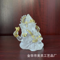 Adorno de cristal de agua de resina india, artesanías interiores para el hogar, estatua de Dios con trompa de elefante Ganesha - details 4