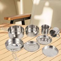 8 Uds utensilios de cocina para acampar Kit de desorden olla sartén taza engranaje portátil apilable ligero - details 0