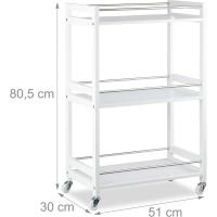 Camarera con 3 Repisas y Ruedas Giratorias, Blanco, 76,5 x 46 x 38 cm - details 11