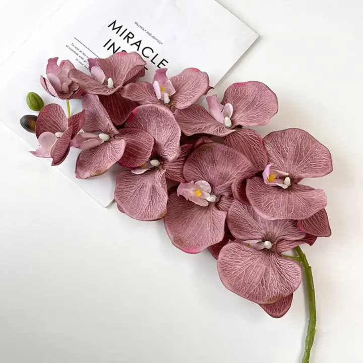 9 cabezas de orquídeas mariposas artificiales, tacto Real, alambre de hierro, forro interior, flor de Phalaenopsis falsa, 98cm, multicolor - 1