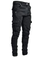 Nuevos pantalones vaqueros para hombre, pantalones vaqueros lavados de Color sólido con múltiples bolsillos, pantalones vaqueros Cargo de cintura media, pantalones casuales de moda de talla grande, ropa diaria para hombre - details 13