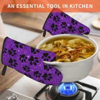 Guantes de horno morados con patas de perro, 2 piezas para hombres y mujeres, cocina, barbacoa, estampado resistente al calor, regalo de Navidad, guantes de cocina de talla única - details 5