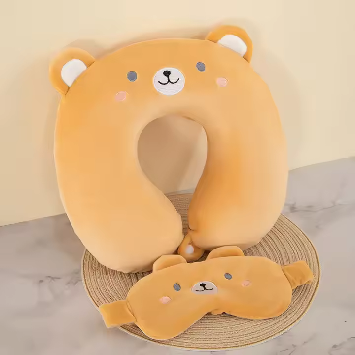 Máscara de ojos de dibujos animados, almohada en forma de U, almohada para el cuello de viaje para avión y coche, almohada para la siesta en la oficina - 1