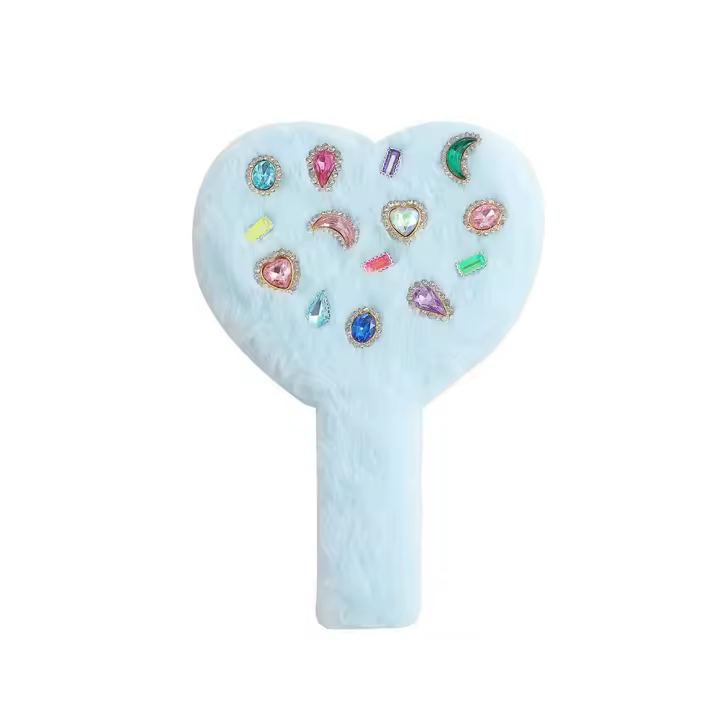 Espejo de mano de amor portátil coreano, espejo cosmético compacto bonito, mango de felpa, espejo de mano en forma de corazón para mujer - 1