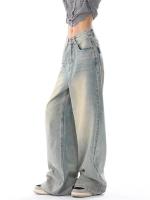 Vaqueros Finos Lavados Vintage para Mujer Pantalones Rectos de Cintura Alta de Estilo Casual - details 4