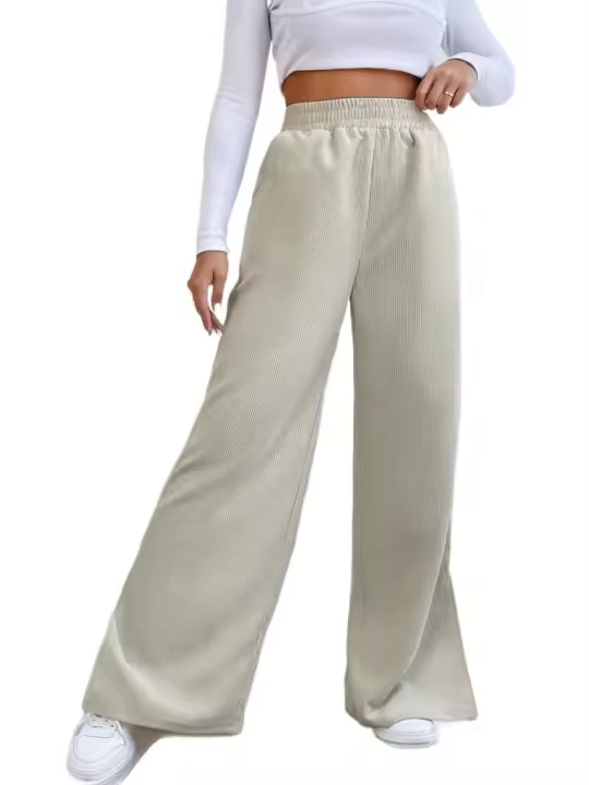 Pantalones de pana para mujer, cintura alta recta, pierna ancha, otoño, elegantes y originales - 1