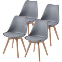 Comedor con Patas de Madera, Silla de Oficina Vintage, Asiento de cojín de Haya Maciza (Blanco, 4, cantidades) - details 2