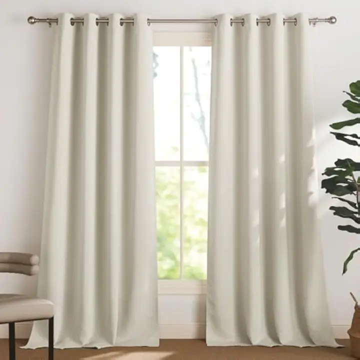 Cortinas de Salón Beige Opacas 2 Piezas 140x240 CM Aislantes de Calor y Frío con Ojales - 1