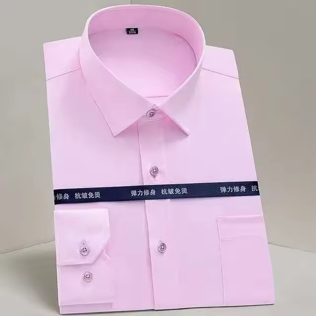 Camisa de manga larga para hombre, vestido informal elegante con botones, color liso en blanco y negro, elástico, a la moda, novedad de 2024 - 1