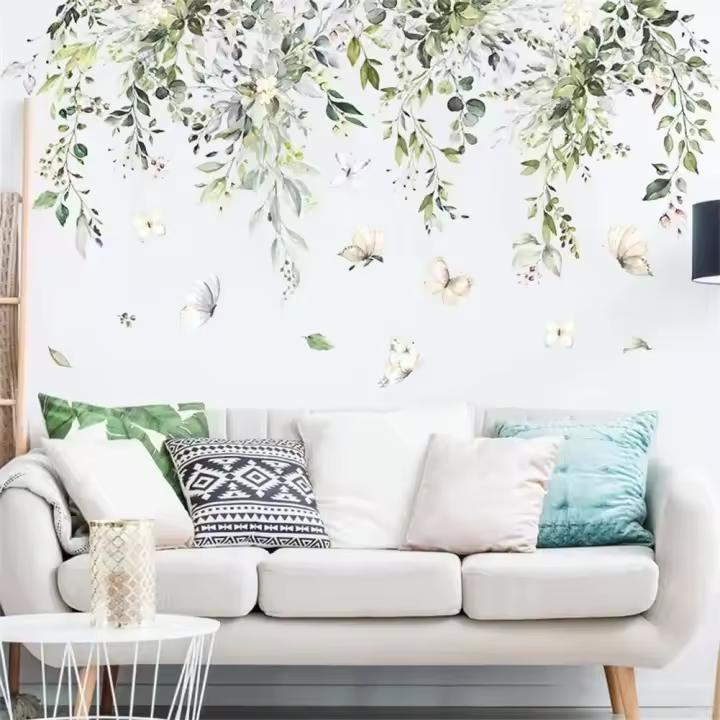 Pegatina de Pared de Planta de Hiedra de Hoja Verde Autoadhesiva, Decoración de Habitación de Niños Cuarto de Guardería Decalque de Pared de Entrada de Hogar - 1