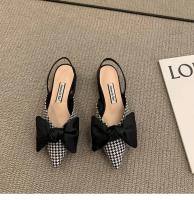 Zapatos de tacón para mujer, zapatos de tacón con lazo y punta estrecha a la moda, tacones de lunares a cuadros, Sandalias de tacón pequeño sin cordones, zapatos finos informales - details 5