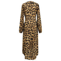 sual Vestido de manga larga con estampado de leopardo con cuello en V, dobladillo con volantes, perfecto para la playa, vacaciones, noches en discotecas - details 0