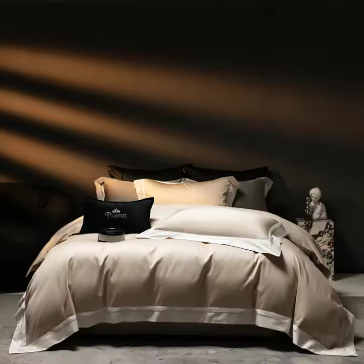 Nuevo 2025 5A Juego de sábanas de lujo ligeras de algodón de grapa larga antibacteriano de Color sólido Simple con funda nórdica para cama de 1,8 m - 1