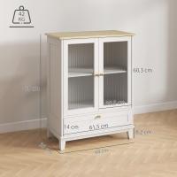 Mueble Auxiliar de Cocina Estante de Vidrio Ajustable con Cajón Blanco y Roble 68x35x85 cm - details 2