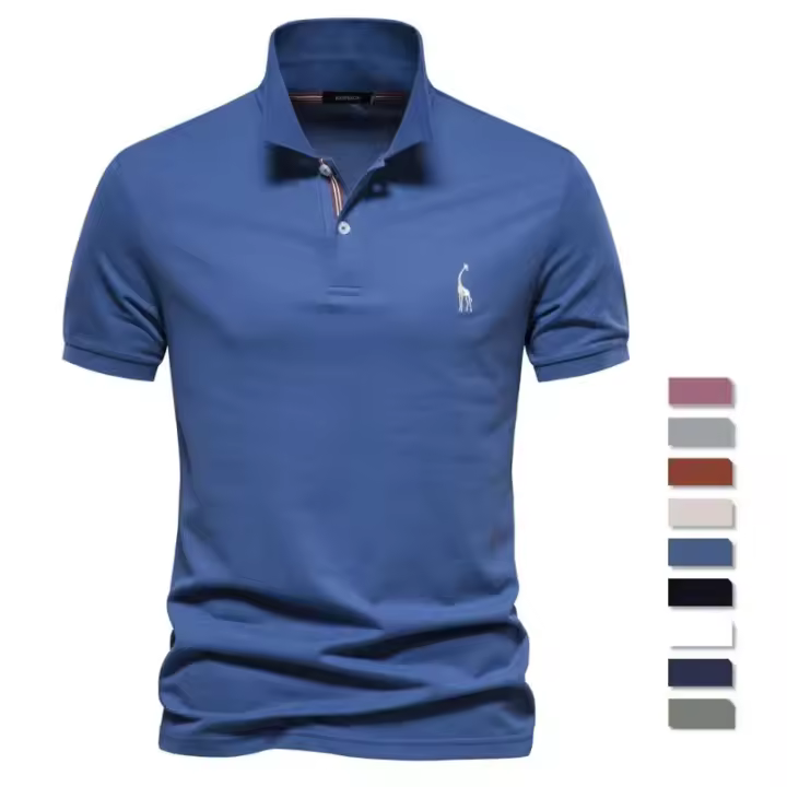 polos hombre manga corta ropa hombre día del padre Verano de alta calidad de algodón transfronterizo bordado de ciervos Polo camiseta de hombre Color sólido solapa Tops básicos de manga corta para hombres - 1