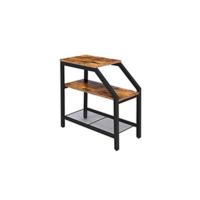 Mesa Auxiliar, Mesita de Sofá Abatible con Puntos de Carga y Estante de Almacenamiento, Mesita de Noche Estrecha para Espacios Reducidos, Estructura Estable, Marrón Rústico - details 9