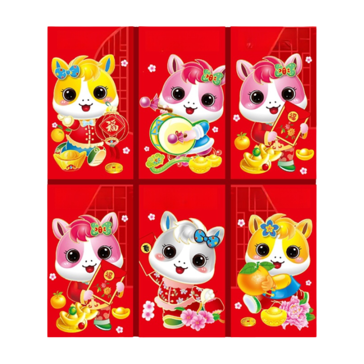 6pcs/set 2026 Horse Year Chinese New Year Lucky Red Envelopes Spring Festival Marriage Birthday Money Pockets