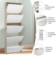 Mueble zapatero de 12 pares - Estantería de gran capacidad para vestíbulo o pasillo - (ancho) 60 x (profundidad) 24 x (alto) 80 cm - Madera clara blanca - details 176