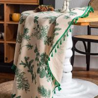 Sábanas verdes con manteles circulares estampados, manteles bohemios de lino y algodón con borlas para cocina, comedor y Navidad - details 1