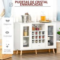 Botellero Cajón Estante Abierto 2 s Puertas Cristal Morno Comedor 100x33x80 cm Blanco - details 5