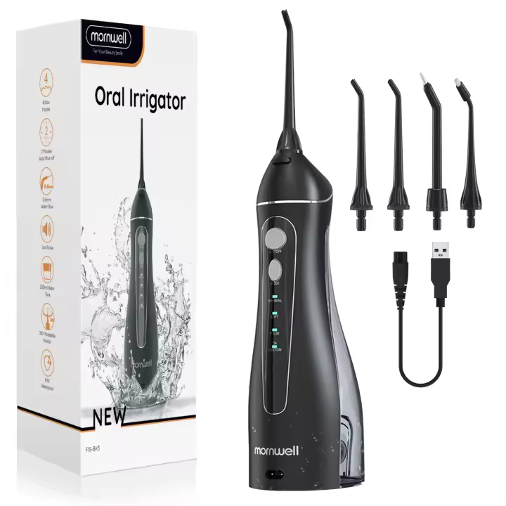 Mornwell-irrigador Oral portátil F18, hilo Dental recargable por USB, 4 boquillas, chorro de agua Dental, tanque de agua de 200ml, resistente al agua - 1