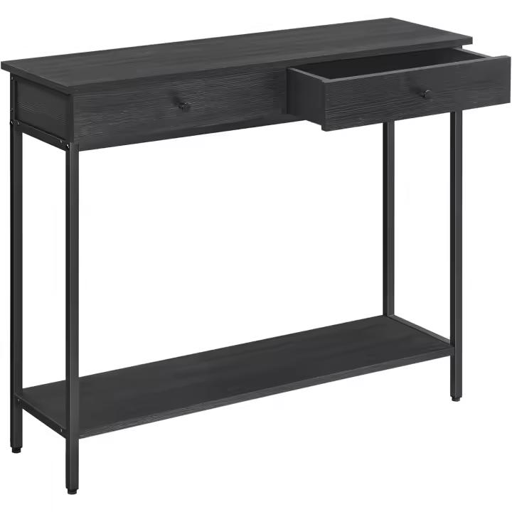 Mesa de Consola con 2 Cajones, Marco de Acero, Estable, para Pasillo, Dormitorio, Salón, Estilo Industrial, Gris Carbón y Negro Tinta LNT015B07 - 1