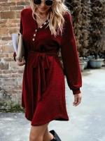 Elegante Vestido Casual de Manga Larga para Mujer Cuello en V Distintivo - details 7