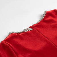 Elegante Vestido Mini de Cuidado con Cuentas Cuello Cuadrado, Larga Manga, A-Línea Adelgazante - details 12