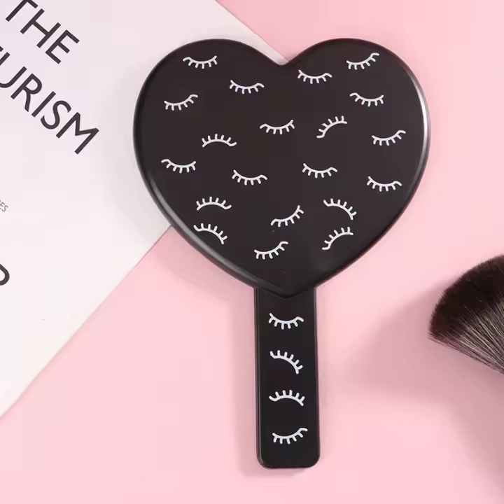 Espejo de pestañas en forma de corazón, espejo de mano portátil, espejo de maquillaje portátil, espejo de mango táctil - 1