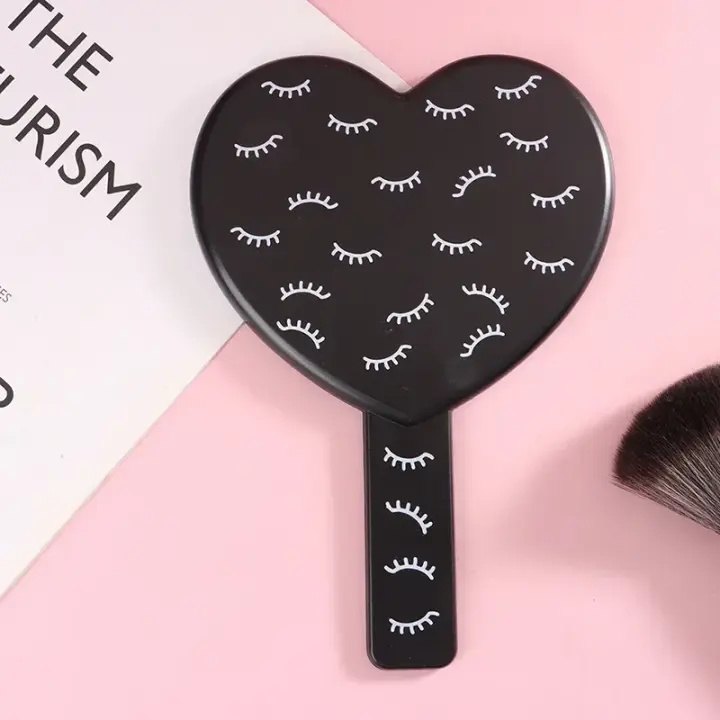 Espejo de pestañas en forma de corazón, espejo de mano portátil, espejo de maquillaje portátil, espejo de mango táctil - 1