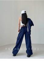 Pantalones de chándal rojos holgados informales de pierna ancha para mujer, ropa de calle de cintura alta, pantalones Cargo, pantalones Hippie para correr, ropa de primavera 2024 - details 18