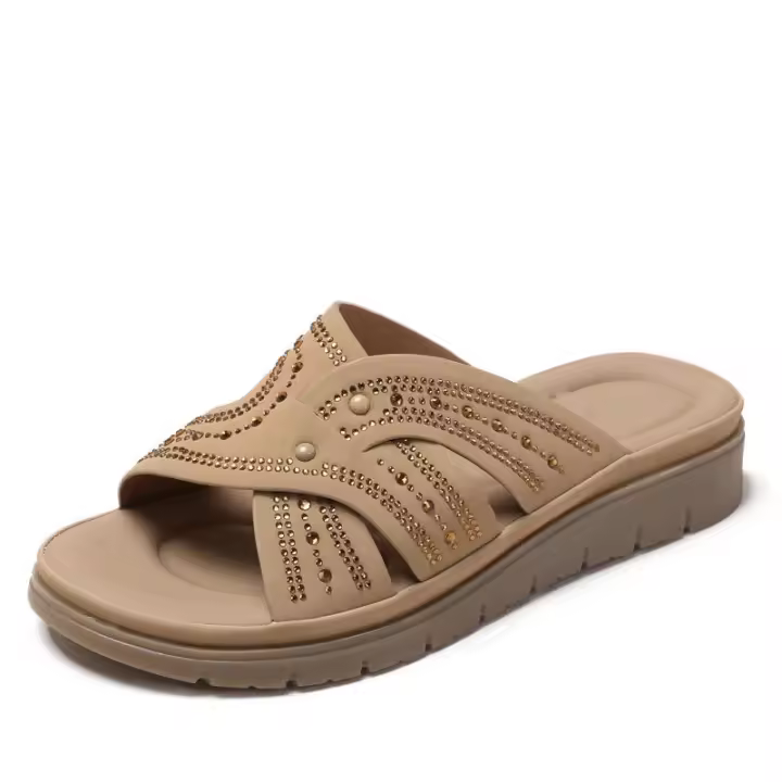 Sandalias Platas para Mujer Suela de Piso de Diamante de Imitación Moda de Outdoor Versátil - 1