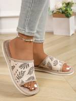 Zapatillas de interior de lino para mujer, zapatillas de casa planas antideslizantes de fondo suave de verano - details 3