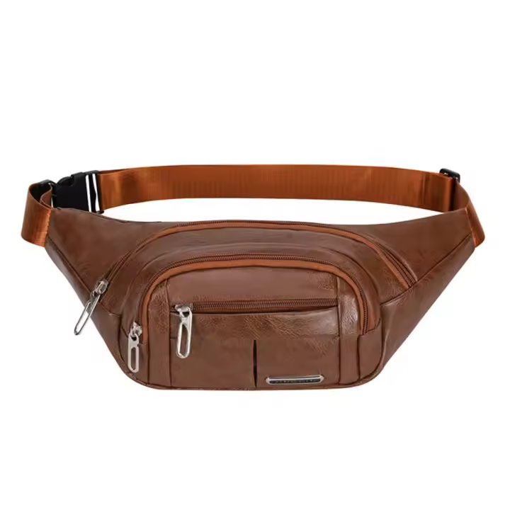Riñonera de gran capacidad, bolso informal de cuero PU, Color sólido, resistente al agua, para el pecho - 1