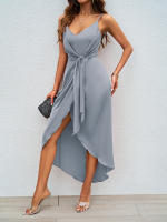 2025 novedad de verano para mujer, vestido con tirantes de Color sólido a la moda para mujer - details 3