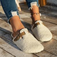 Zapatillas de mujer, zapatos de piel para mujer, novedad de invierno, zapatos planos con hebilla, plataforma para caminar, chanclas de felpa para mujer, botas interiores cálidas informales para mujer - details 7