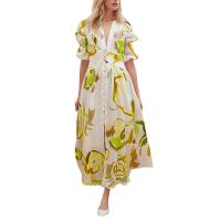2025 primavera nuevo vestido de playa para mujer de Amazon vestido europeo y americano de impresión elástica de cuatro lados con péndulo ajustado - details 1
