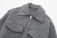 TRAFZA-abrigo de manga larga para mujer, Chaqueta corta con bolsillos y cremallera, color gris, Y2k, Otoño, 2023 - details 3