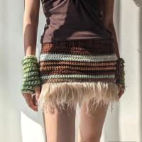 BUNO-suéter de retazos de piel de Color contrastante, falda Vintage estética Chic, faldas cortas de punto, ropa de calle de invierno, trajes - details 4