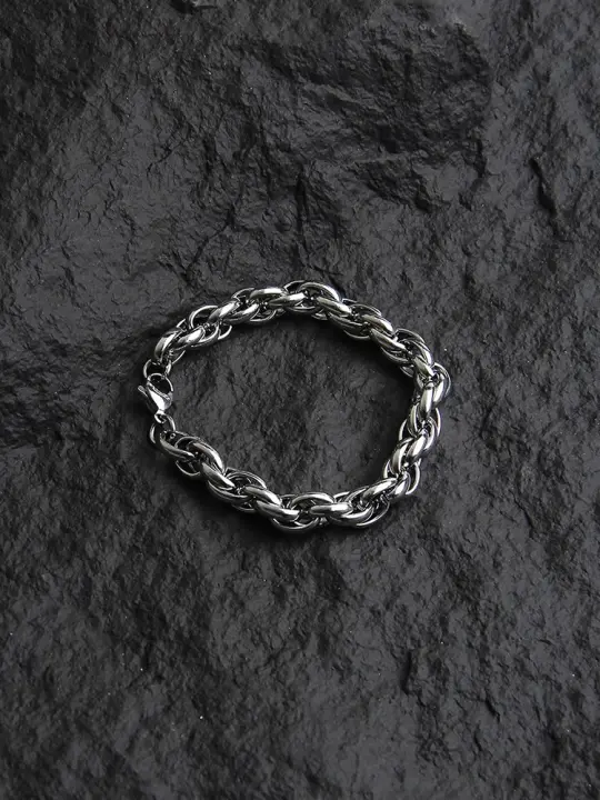 Brazalete con cadena de mano para hombre, pulsera de acero inoxidable, brazalete italiano plateado, poderoso y dominante, joyería de estilo áspero de moda - 1