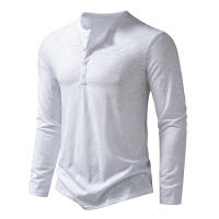 Camiseta de manga larga para hombre, Camisa de algodón con botones y cuello Henley, informal, de Color sólido, a la moda, transpirable, para uso diario - details 9