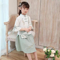 Novedad de verano y primavera para niños, conjunto de ropa étnica para niñas Hanfu de algodón y lino mejorado estilo República de China - details 1