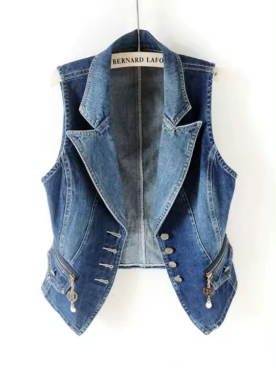 Chaleco Denim para Mujer Camiseta Casual de Una Botón, Shorts sin Mangas para Primavera y Otoño, Blazers y Chalecos de Moda - 1