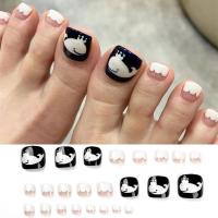 Juego De 24 Piezas Uñas Postizas De Acrílico Con Borde Blanco Y Flor Artísticas Para Pies Uñas Press on Removibles Para Fiestas - details 29