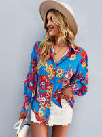 Camisa informal con estampado Vintage para mujer, blusa Retro para mujer, Top de manga larga con solapa y botonadura única, primavera y verano - details 20