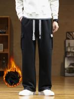 Pantalones de chándal de lana de invierno para hombre, pantalones Cargo de punto gruesos y cálidos con múltiples bolsillos, pantalones deportivos rectos de algodón de pierna ancha, talla grande 8XL - details 3