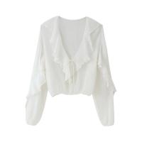 Camisa holgada de manga larga con decoración en capas y cuello en V, estilo informal dulce, nueva ropa de verano para mujer 2025 - details 1