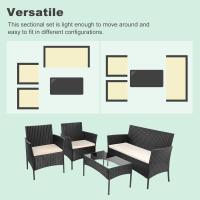 Muebles de jardín de ratán, 4 piezas, muebles de mimbre para patio, 2 sillones, 1 sofá de dos plazas y 1 mesa (negro) - details 3