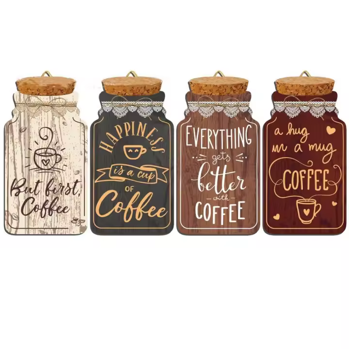 Decoración de pared de madera para el hogar, 4 piezas, 20x10,5/19x9,6 CM, pintura decorativa, café marrón, cuadros colgantes - 1
